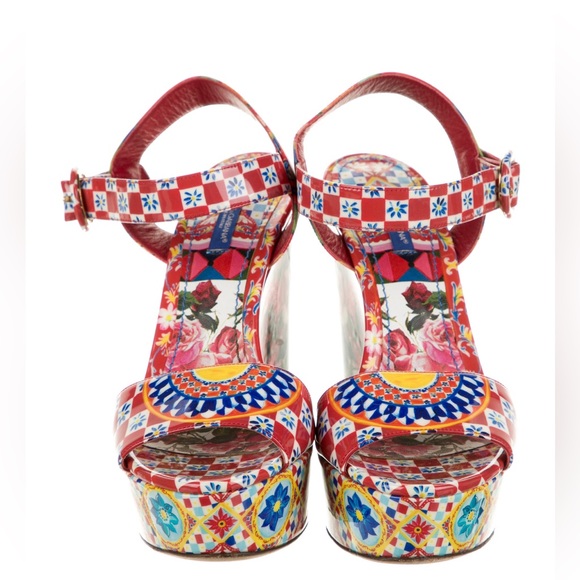 Dolce & Gabbana Leather Floral Mambo Wedges - Sz 9 - Picture 3 of 5